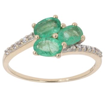 9ct Yellow Gold Cubic Zirconia and Emerald Three Stone Ring