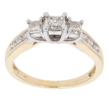 14ct Yellow Gold 1.00ct Princess and Brilliant Cut Diamond Trilogy Ring