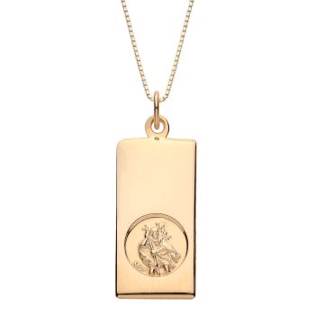 18ct Gold on Sterling Silver Ingot St Christopher Medallion Pendant Necklace