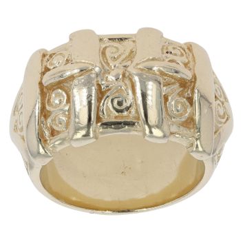 9ct Yellow Gold Patterned Double Buckle Ring