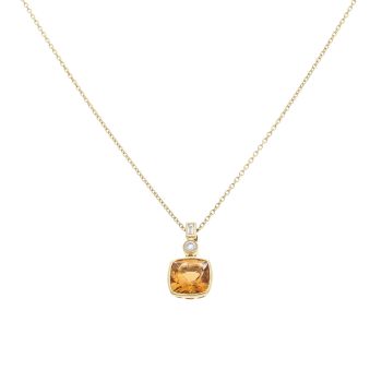 18ct Yellow Gold 0.10ct Diamond And Citrine Pendant And Chain 18"