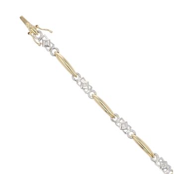 9ct Yellow And White Gold 0.15ct Brilliant Cut Diamond Bracelet 7"