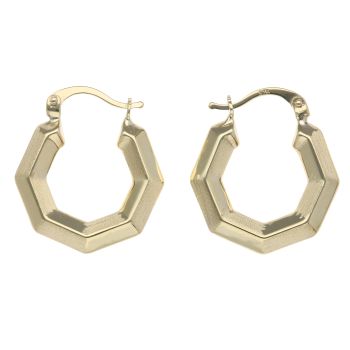 9ct Yellow Gold Hexagonal Creole Earrings