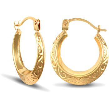 9ct Yellow Gold Engraved Creole Earrings