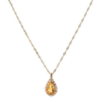 9ct Yellow Gold Citrine and Cubic Zirconia Pendant and Chain 18"