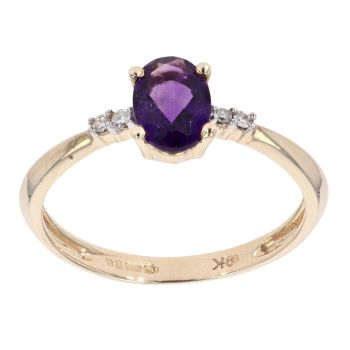 9ct Yellow Gold Created Amethyst and Diamond Ring