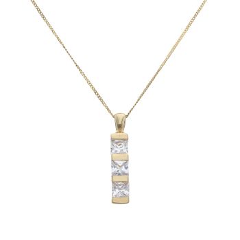 9ct Yellow Gold Cubic Zirconia Drop Pendant and Curb Chain 18"