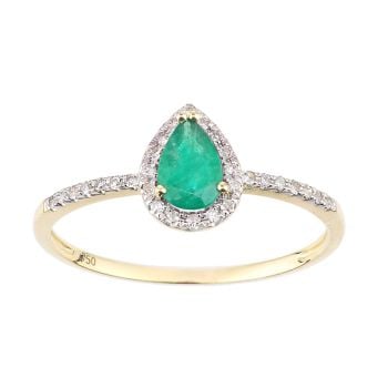 18ct Yellow Gold Pear Emerald and Diamond Teardrop Cluster Ring