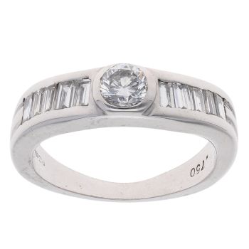 18ct White Gold 0.85ct Brilliant And Baguette Cut Diamond Solitaire Ring