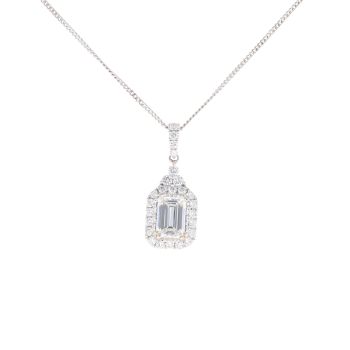18ct White Gold 1.30ct Emerald And Brilliant Cut Diamond Pendant And Chain 16"