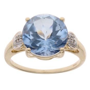 9ct Yellow And White Gold 0.03ct Diamond And Blue Gemstone Ring
