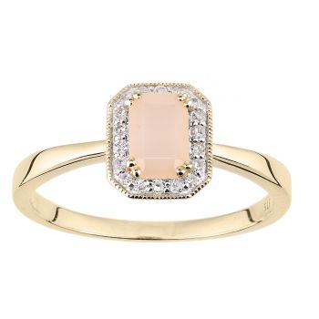 9ct Yellow Gold Octagon Pink Opal and Diamond Cluster Ring