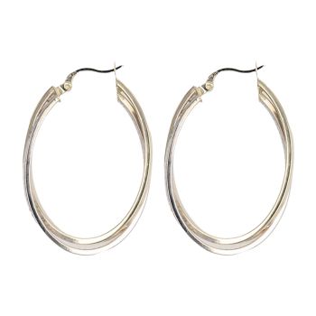 14ct Yellow and White Gold Greek Key Double Oval Hoop Earrings