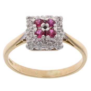 18ct Yellow Gold 0.07ct Diamond And Ruby Cluster Ring