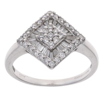 18ct White Gold 0.60ct Brilliant and Baguette Cut Diamond Cluster Ring