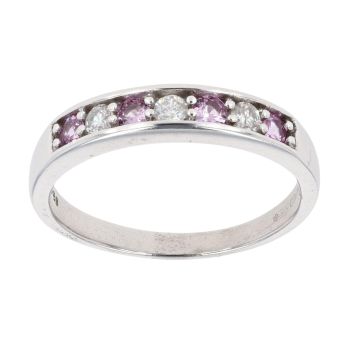 9ct White Gold 0.20ct Diamond And Pink Sapphire Half Eternity Ring
