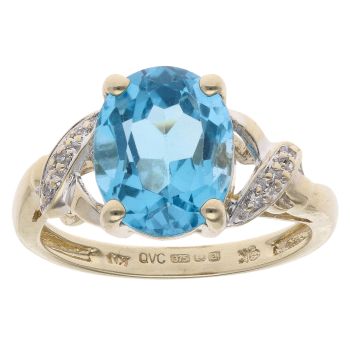 9ct Yellow Gold 0.05ct Diamond And Blue Topaz Dress Ring