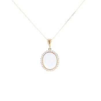 9ct Yellow Gold Cubic Zirconia And Created Opal Cluster Pendant And Chain 18"