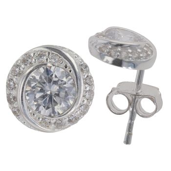 Silver Cubic Zirconia Knot Stud Earrings By Icesia
