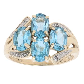 9ct Yellow Gold 0.01ct Diamond And Blue Topaz Cluster Ring