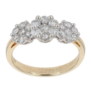 9ct Yellow Gold Triple Cluster 0.80ct Diamond Ring