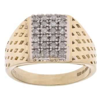 9ct Yellow Gold 0.30ct Diamond Cluster Signet Ring