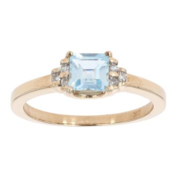 9ct Yellow Gold Created Blue Topaz and Diamond Ring
