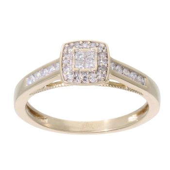 9ct Yellow Gold 0.25ct Princess and Brilliant Cut Cluster Ring