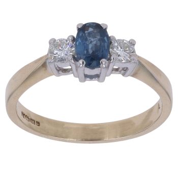 9ct Yellow Gold 0.25ct Diamond and Sapphire Three Stone Ring