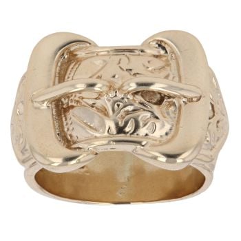 9ct Yellow Gold Double Patterned Buckle Ring