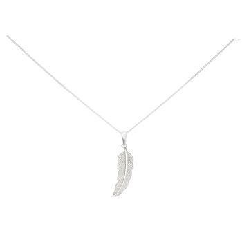 Silver Feather Pendant and Chain 18"