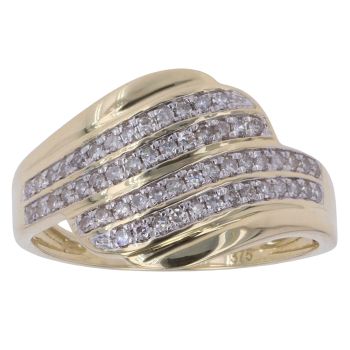 9ct Yellow Gold 0.30ct Brilliant Cut Diamond Four Row Crossover Ring