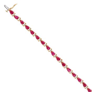 9ct Yellow Gold Created Ruby and Diamond Bracelet 7"