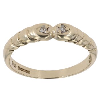 9ct Yellow Gold 0.02ct Diamond Two Stone Patterned Ring
