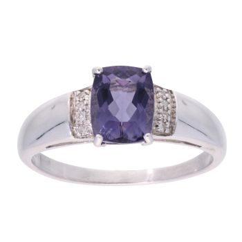 9ct White Gold Iolite And 0.05ct Diamond Fancy Ring
