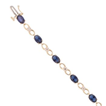 9ct Yellow Gold 0.06ct Diamond And Created Sapphire Bracelet 7"