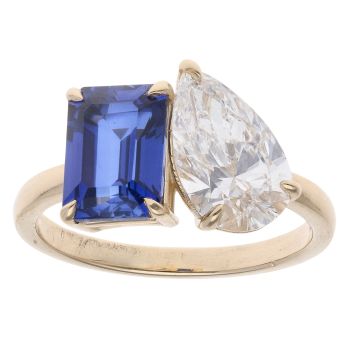 Lab Grown 9ct Yellow Gold 2.07ct Pear Cut Diamond And Created Sapphire Ring