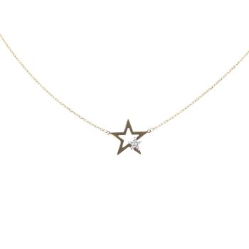 9ct Yellow Gold & White Gold Star Pendant & Chain 18"