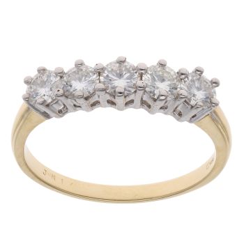 18ct Yellow Gold 0.80ct Brilliant Cut Diamond Five Stone Ring