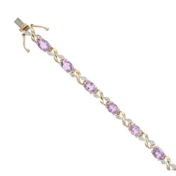 9ct Yellow Gold 0.15ct Diamond And Amethyst Bracelet 6.5"