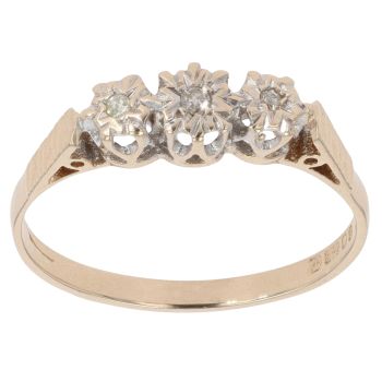 9ct Yellow Gold 0.05ct Diamond Trilogy Ring