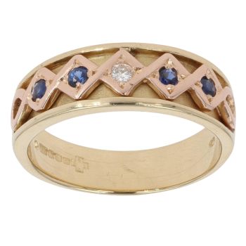 18ct Yellow Gold 0.03ct Diamond And Sapphire Queen Elizabeth Clogau Ring