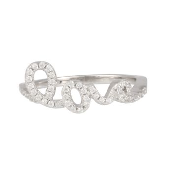 Sterling Silver 'Love' Script Cubic Zirconia Ring