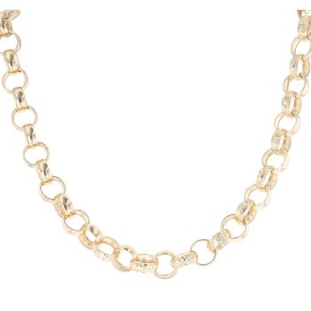 9ct Yellow Gold Patterned And Plain Belcher Chain 18"
