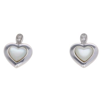 925 Sterling Silver Mother Of Pearl Heart Drop Earrings