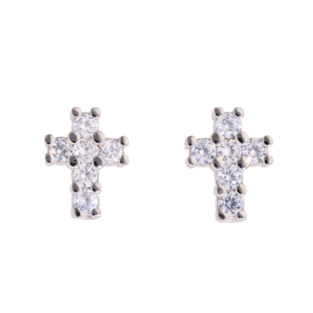 Silver Cubic Zirconia Cross Stud Earrings by Icesia