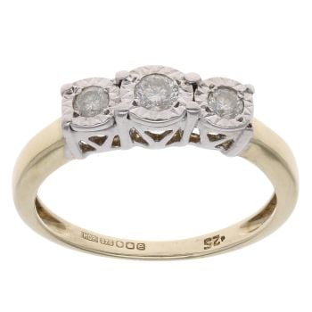 9ct Yellow Gold 0.25ct Brilliant Cut Diamond Trilogy Ring