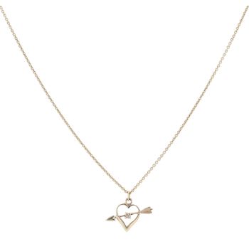 9ct Yellow Gold 0.01ct Diamond Arrow and Heart Pendant And Chain 18"