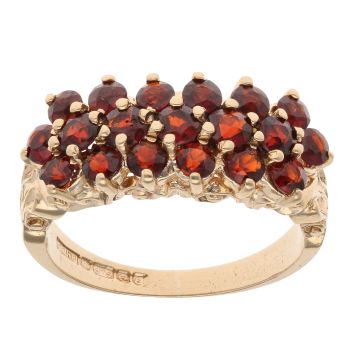 9ct Yellow Gold Garnet Three Row Ring