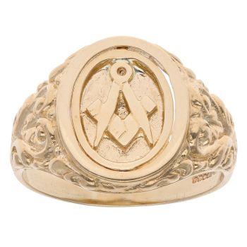 9ct Yellow Gold Patterned Masonic Signet Ring